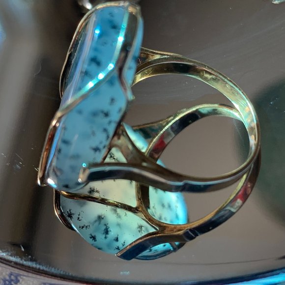 Spectacular Translucent Dendritic Agate Ring 14k Solid Gold (6.5) - Picture 9 of 16
